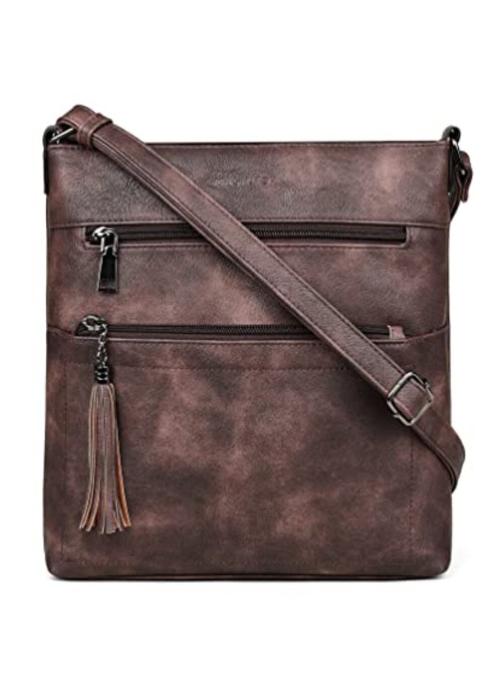 Vegan PU Leather Crossbody Bag Multi Pocket Adjustable Strap Lightweight